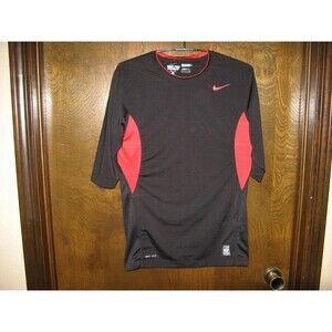 Mens Nike Pro Combat Dri Fit Compression Black & Red Athletic Shirt Size L